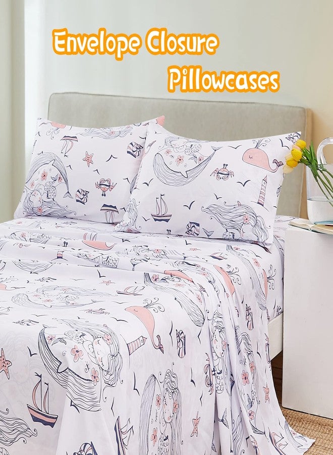 JSD Mermaid Girls Sheet Set Twin Size, 3 Piece Ocean Theme Microfiber Kids Bed Sheets Deep Pocket - Image 2